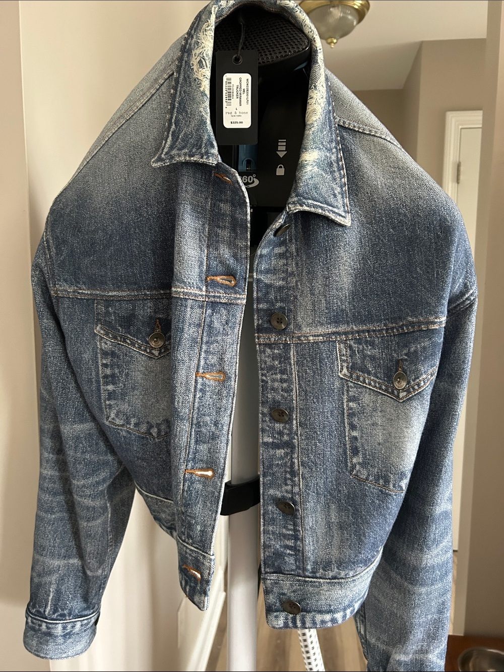 Cropped Miramar Rag & bone Distressed Light Blue Denim Jacket size large